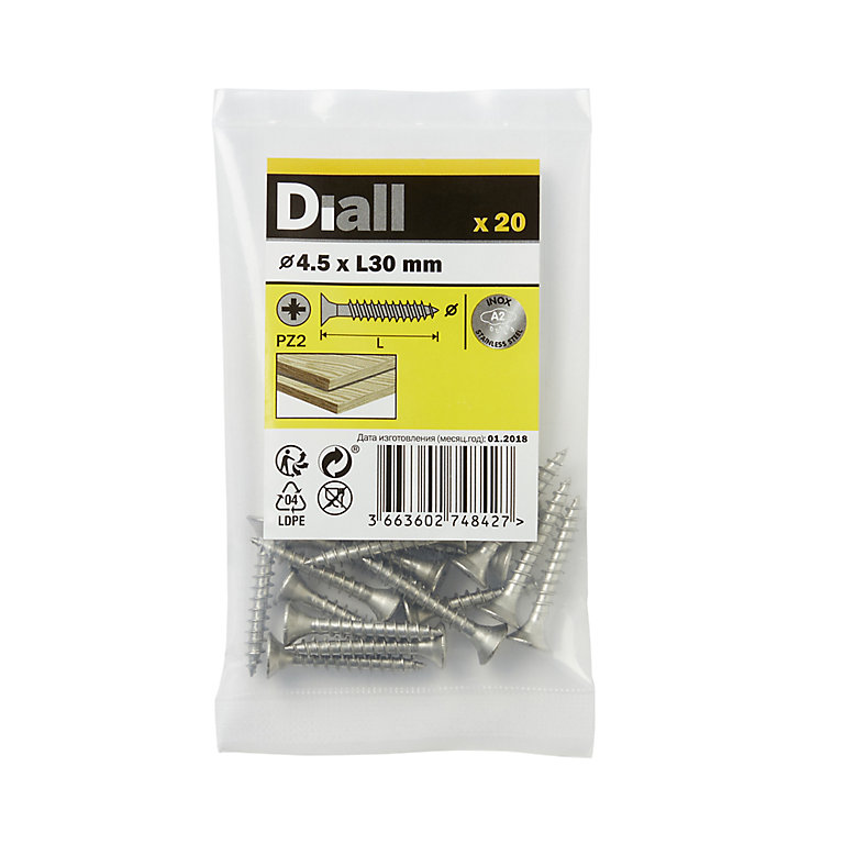 Image of Diall Pozidriv Stainless steel Screw (Dia)4.5mm (L)30mm, Pack of 20
