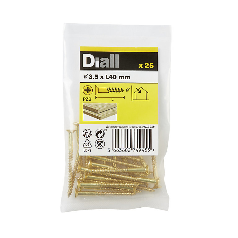 Image of Diall Pozidriv Brass Screw (Dia)3.5mm (L)40mm, Pack of 25