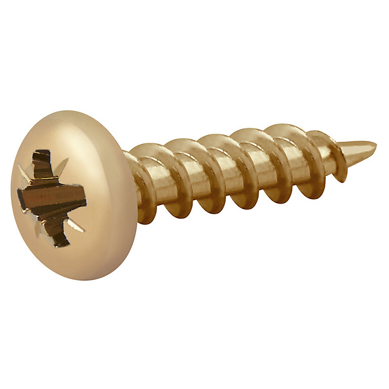 Product image for Diall PZ Pan head Yellow-passivated Steel Wood screw (Dia)4mm (L)16mm, Pack of 100