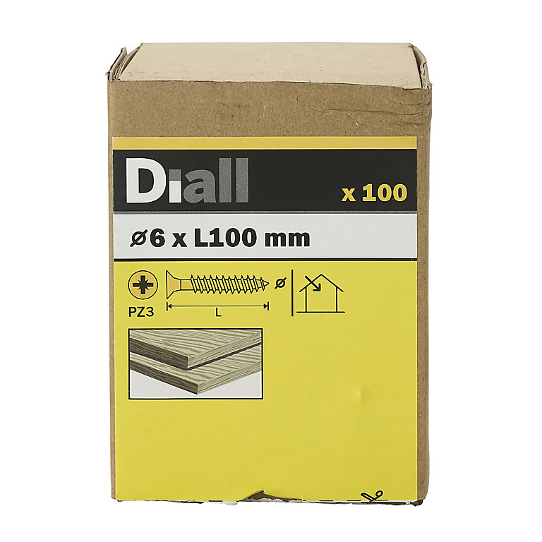 Product image for Diall Yellow-passivated Carbon steel Screw (Dia)6mm (L)100mm, Pack of 100