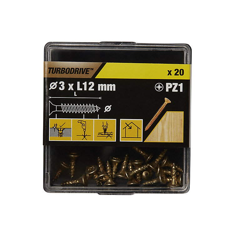 Product image for TurboDrive PZ Yellow-passivated Steel Screw (Dia)3mm (L)12mm, Pack of 20