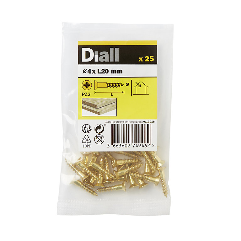 Image of Diall Pozidriv Brass Screw (Dia)4mm (L)20mm, Pack of 25
