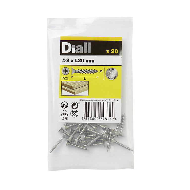Product image for Diall Pozidriv Stainless steel Screw (Dia)3mm (L)20mm, Pack of 20
