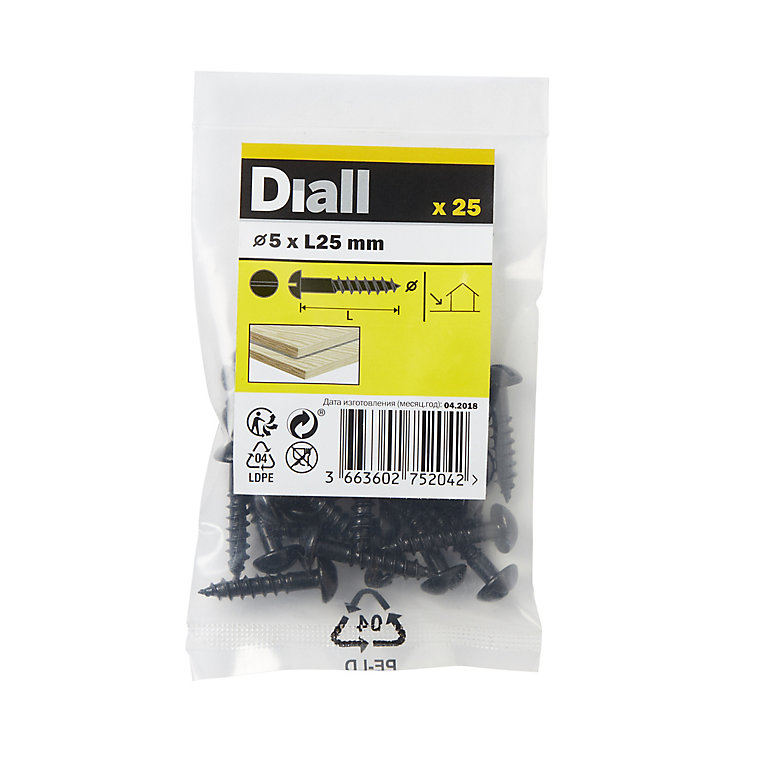 Product image for Diall Cylindrical Carbon steel Screw (Dia)5mm (L)25mm, Pack of 25