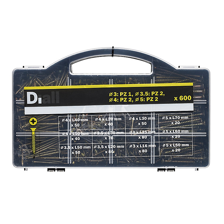 Product image for Diall Yellow-passivated Carbon steel Screws trade case, Set of 600