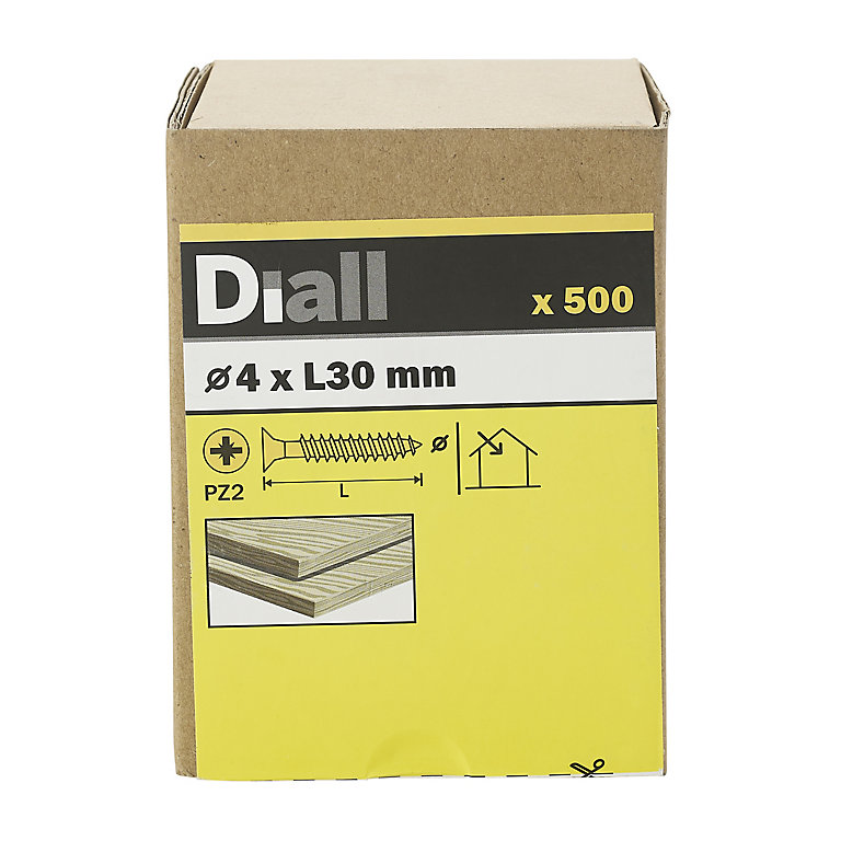 Product image for Diall Yellow-passivated Carbon steel Screw (Dia)4mm (L)30mm, Pack of 500