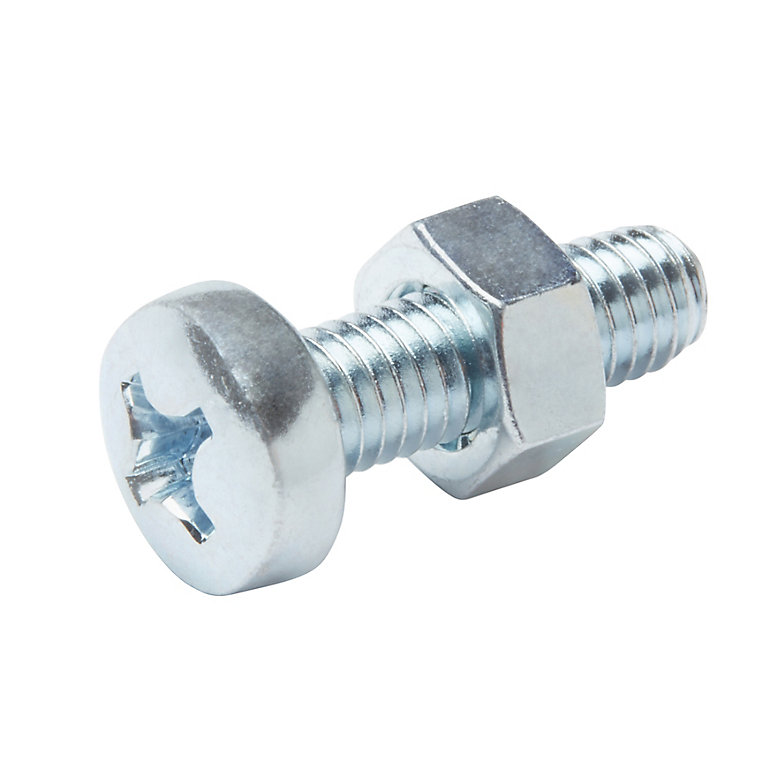 Product image for Diall M6 Cruciform Philips Pan head Zinc-plated Carbon steel Machine screw & nut (Dia)6mm (L)20mm, Pack of 20