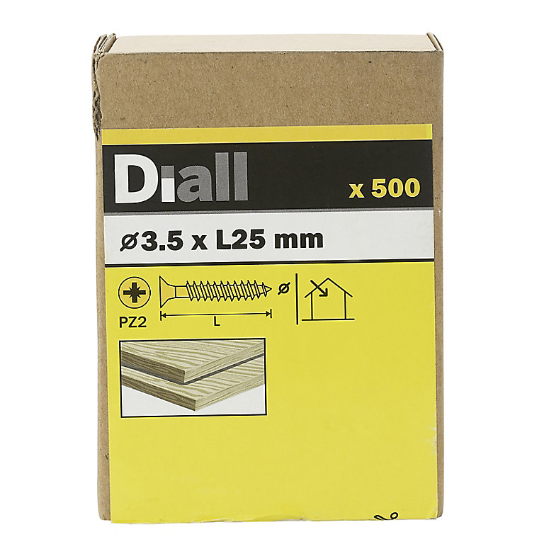 Product image for Diall Yellow-passivated Carbon steel Screw (Dia)3.5mm (L)25mm, Pack of 500