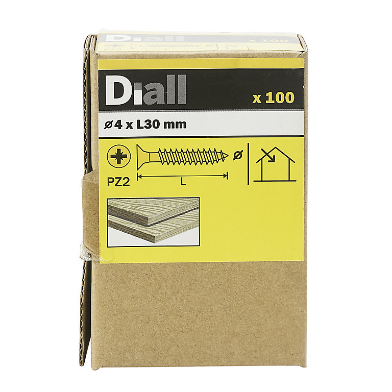 Product image for Diall PZ Double-countersunk Yellow-passivated Steel Wood screw (Dia)4mm (L)30mm, Pack of 100