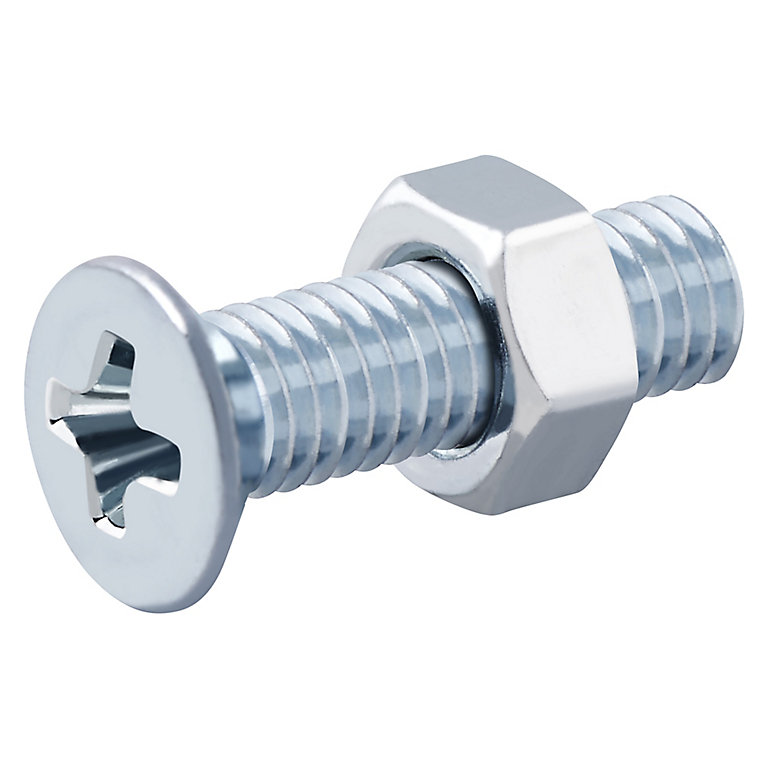 Image of Diall M3 Pozidriv Countersunk Zinc-plated Carbon steel Machine screw & nut (Dia)3mm (L)12mm, Pack of 20