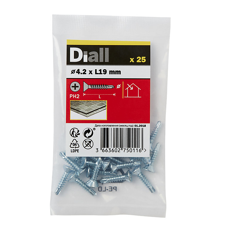Image of Diall Phillips Countersunk Zinc-plated Carbon steel (C1022) Self-drilling screw (Dia)4.2mm (L)19mm, Pack of 25