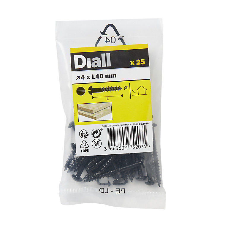 Product image for Diall Cylindrical Carbon steel Screw (Dia)4mm (L)40mm, Pack of 25