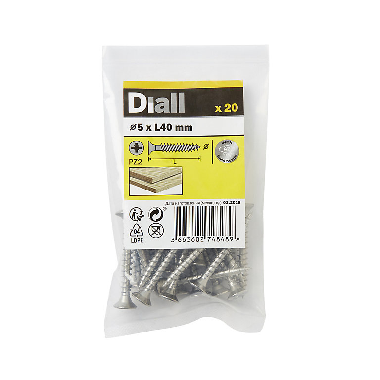 Product image for Diall Pozidriv Stainless steel Screw (Dia)5mm (L)40mm, Pack of 20