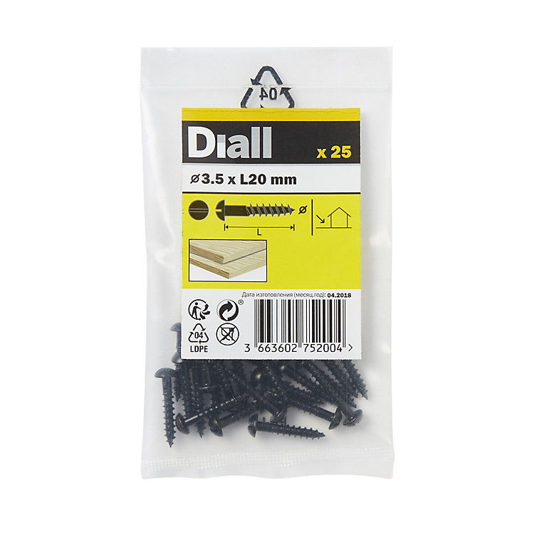 Product image for Diall Cylindrical Carbon steel Screw (Dia)3.5mm (L)20mm, Pack of 25
