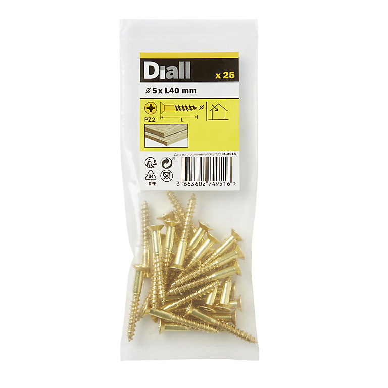 Product image for Diall Pozidriv Brass Screw (Dia)5mm (L)40mm, Pack of 25