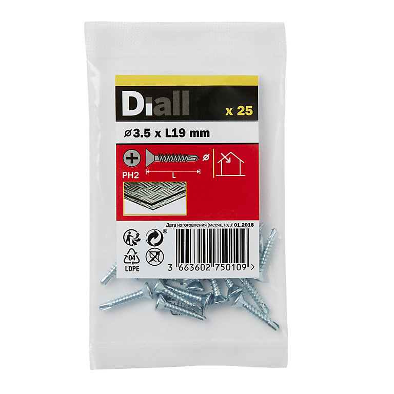 Product image for Diall Countersunk Zinc-plated Carbon steel Screw (Dia)3.5mm (L)19mm, Pack of 25