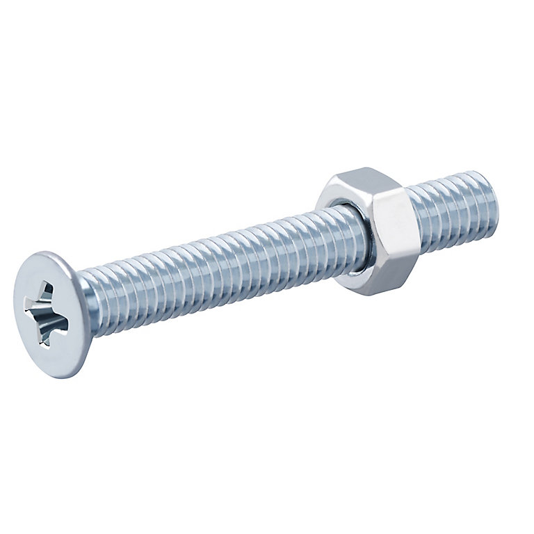 Product image for Diall M5 Pozidriv Countersunk Zinc-plated Carbon steel Machine screw & nut (Dia)5mm (L)40mm, Pack of 20