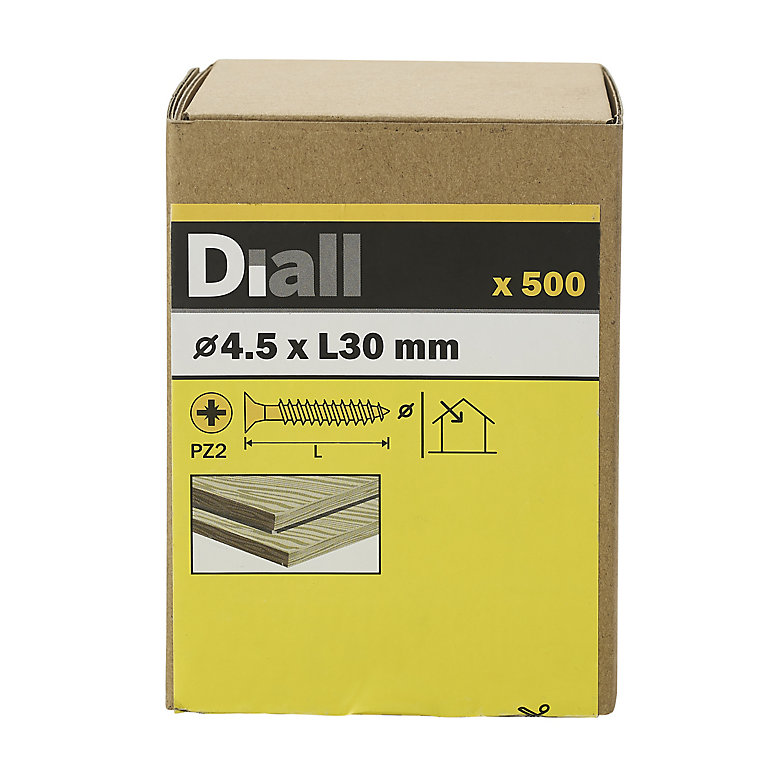 Product image for Diall Yellow-passivated Carbon steel Screw (Dia)4.5mm (L)30mm, Pack of 500