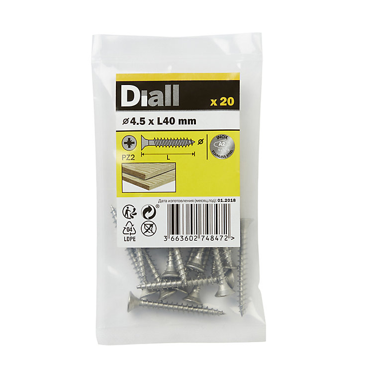 Product image for Diall Pozidriv Stainless steel Screw (Dia)4.5mm (L)40mm, Pack of 20