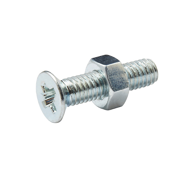 Product image for Diall M6 Pozidriv Countersunk Zinc-plated Carbon steel Machine screw & nut (Dia)6mm (L)25mm, Pack of 20