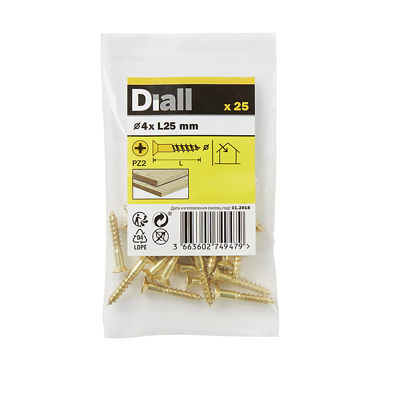 Product image for Diall Pozidriv Brass Screw (Dia)4mm (L)25mm, Pack of 25