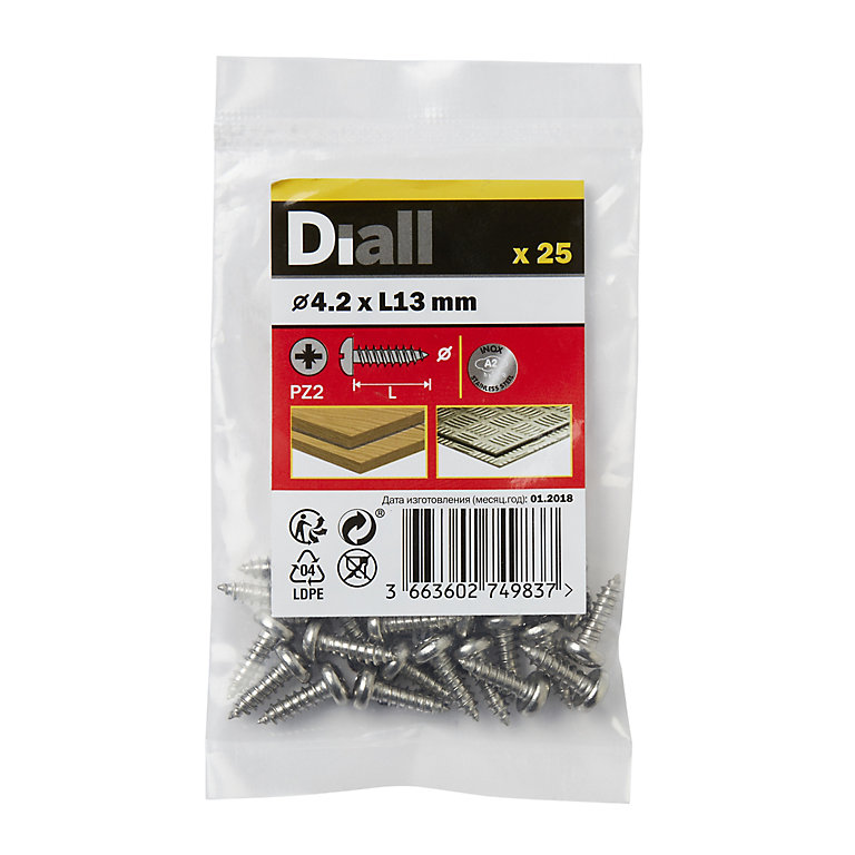Product image for Diall Pozidriv Pan head A2 stainless steel Screw (Dia)4.2mm (L)13mm, Pack of 25