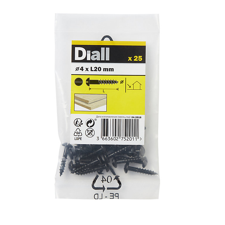 Product image for Diall Cylindrical Carbon steel Screw (Dia)4mm (L)20mm, Pack of 25