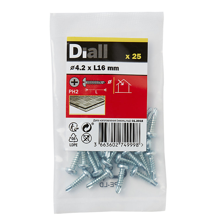 Product image for Diall Phillips Pan head Zinc-plated Carbon steel (C1022) Self-drilling screw (Dia)4.2mm (L)16mm, Pack of 25