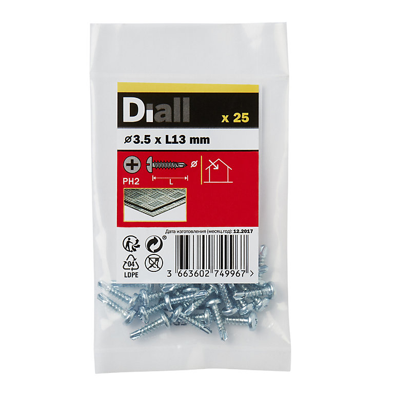 Product image for Diall Phillips Pan head Zinc-plated Carbon steel (C1022) Self-drilling screw (Dia)3.5mm (L)13mm, Pack of 25