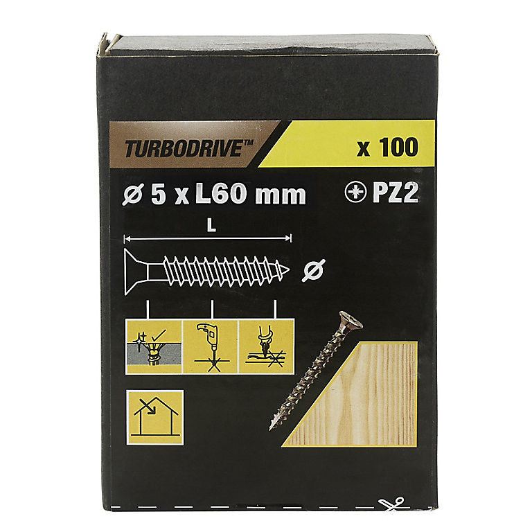 Image of TurboDrive PZ Yellow-passivated Steel Screw (Dia)5mm (L)60mm, Pack of 100