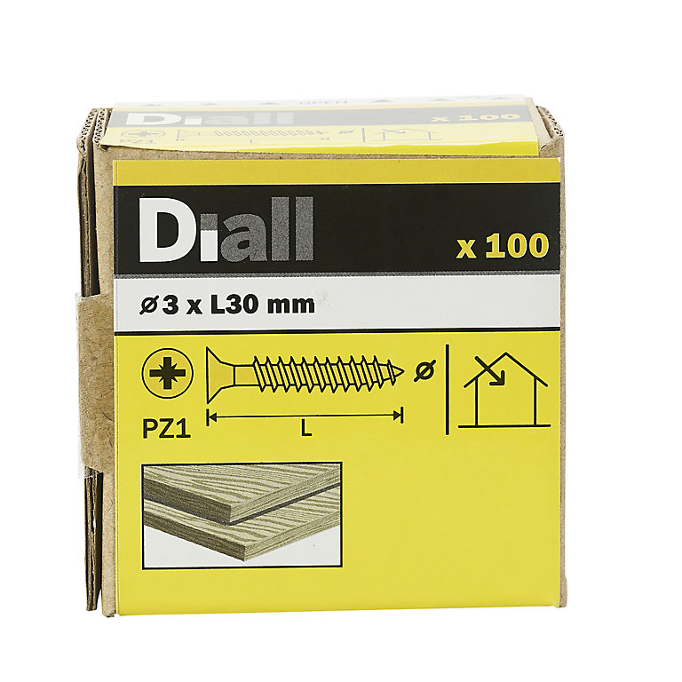 Product image for Diall Yellow-passivated Carbon steel Screw (Dia)3mm (L)30mm, Pack of 100
