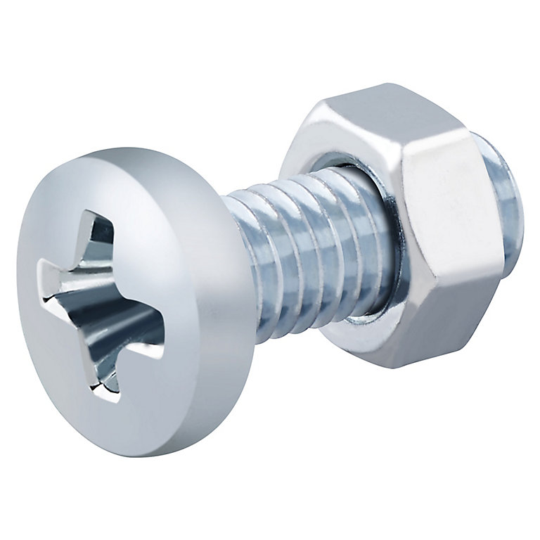 Product image for Diall M5 Cruciform Philips Pan head Zinc-plated Carbon steel Machine screw & nut (Dia)5mm (L)12mm, Pack of 20