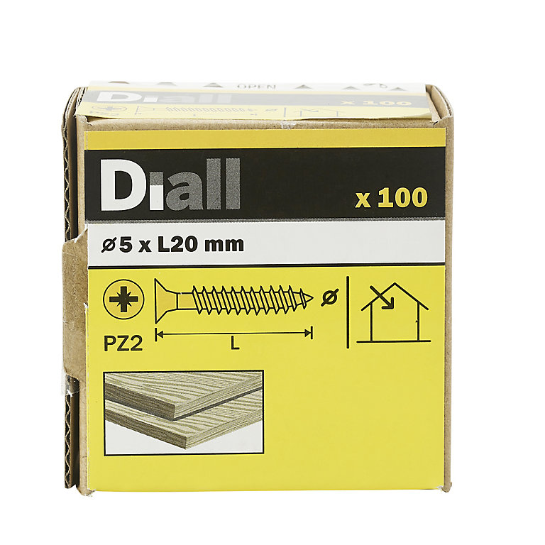 Product image for Diall PZ Double-countersunk Yellow-passivated Steel Wood screw (Dia)5mm (L)20mm, Pack of 100