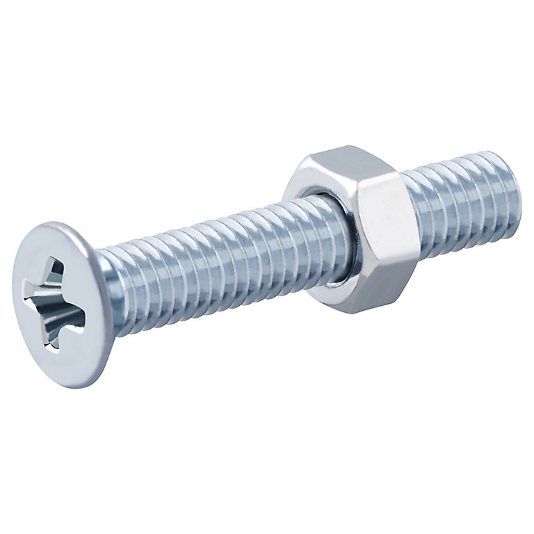 Product image for Diall M3 Pozidriv Countersunk Zinc-plated Carbon steel Machine screw & nut (Dia)3mm (L)20mm, Pack of 20