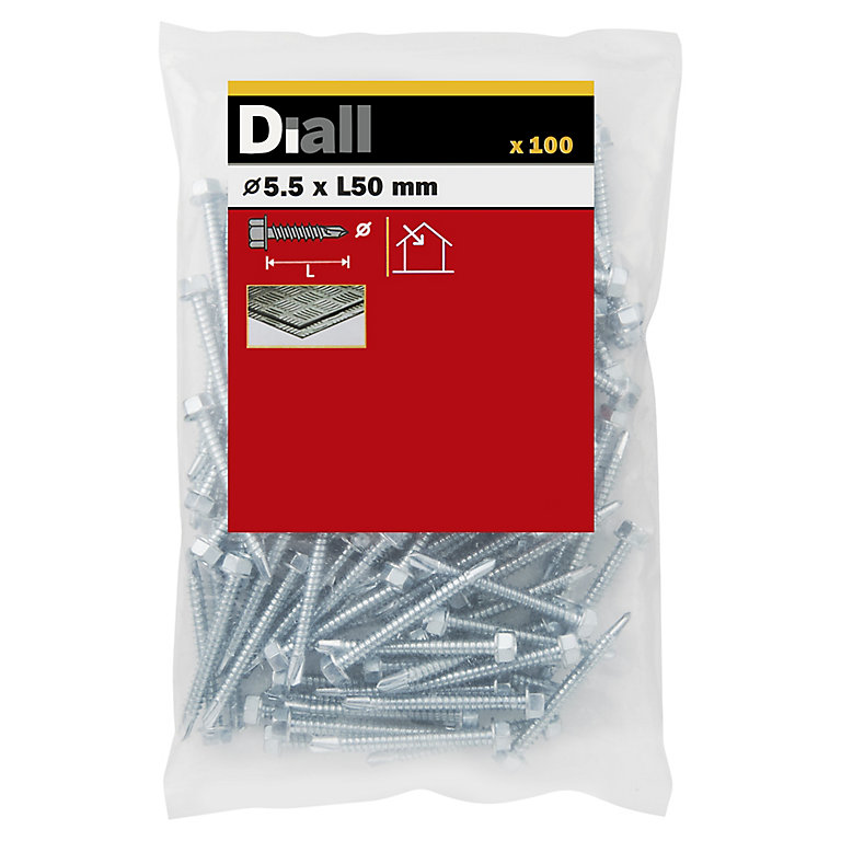 Product image for Diall Hex Zinc-plated Carbon steel Screw (Dia)5.5mm (L)50mm, Pack of 100