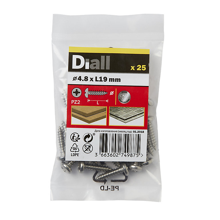 Product image for Diall Pozidriv Pan head A2 stainless steel Screw (Dia)4.8mm (L)19mm, Pack of 25