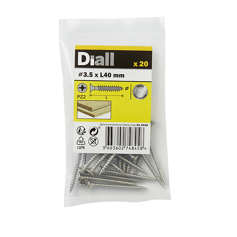 Product image for Diall Pozidriv Stainless steel Screw (Dia)3.5mm (L)40mm, Pack of 20