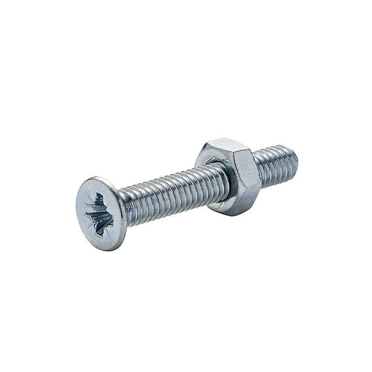 Product image for Diall M4 Pozidriv Countersunk Zinc-plated Carbon steel Machine screw & nut (Dia)4mm (L)25mm, Pack of 20