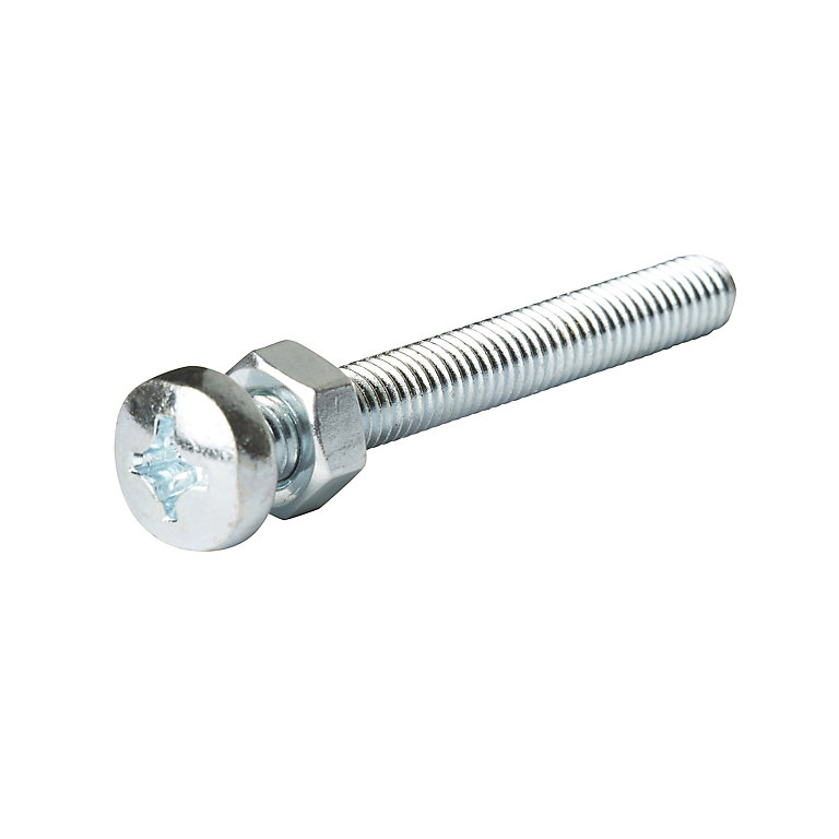 Product image for Diall M6 Cruciform Philips Pan head Zinc-plated Carbon steel Machine screw & nut (Dia)6mm (L)70mm, Pack of 20
