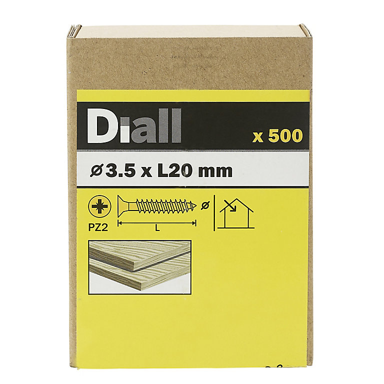 Product image for Diall Yellow-passivated Carbon steel Screw (Dia)3.5mm (L)20mm, Pack of 500