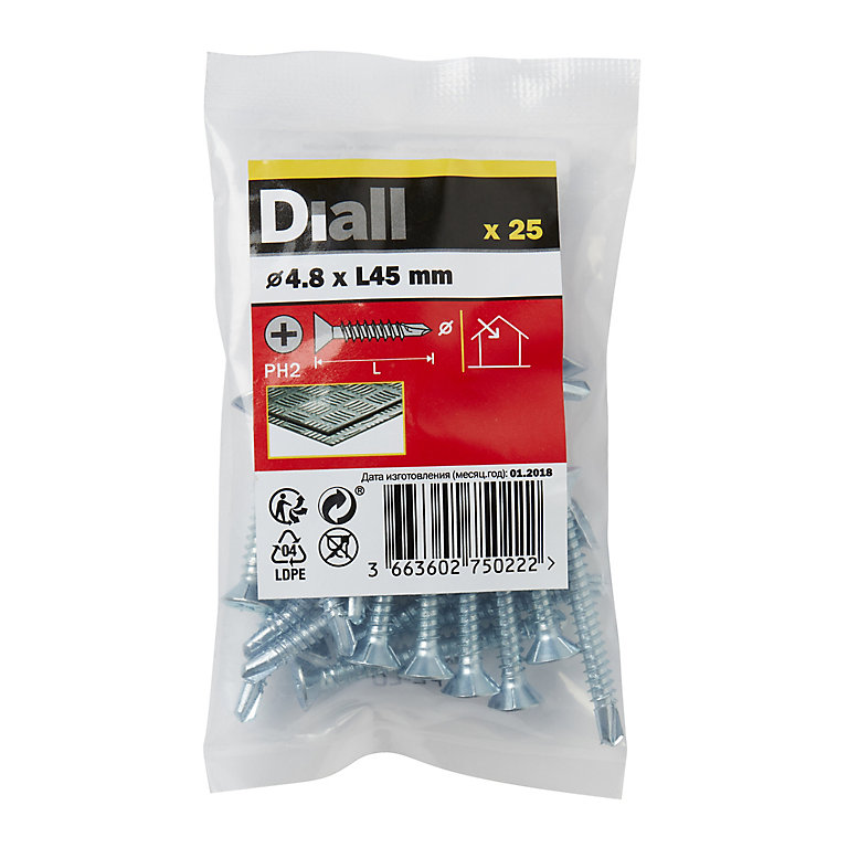 Product image for Diall Countersunk Zinc-plated Carbon steel Screw (Dia)4.8mm (L)45mm, Pack of 25