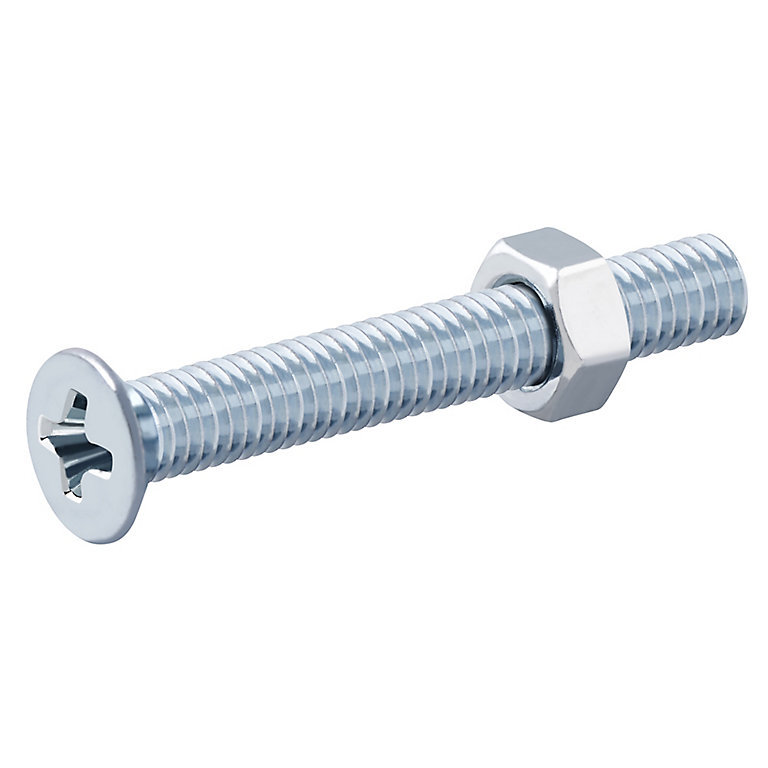 Product image for Diall M3 Pozidriv Countersunk Zinc-plated Carbon steel Machine screw & nut (Dia)3mm (L)25mm, Pack of 20