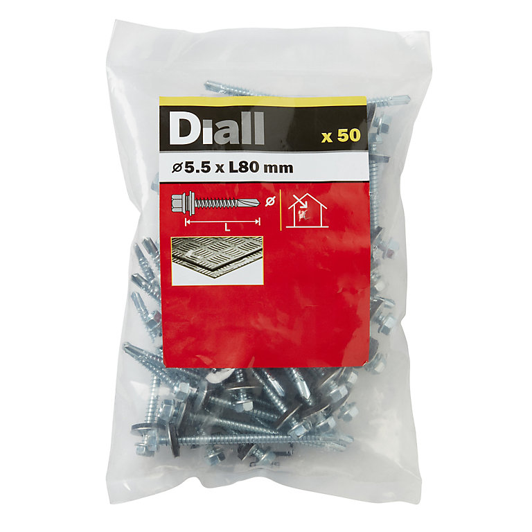 Image of Diall Zinc-plated Carbon steel Roofing screw (Dia)5.5mm (L)80mm, Pack of 50