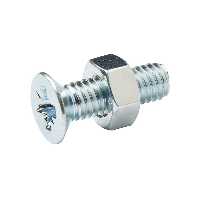 Image of Diall M6 Pozidriv Countersunk Zinc-plated Carbon steel Machine screw & nut (Dia)6mm (L)20mm, Pack of 20