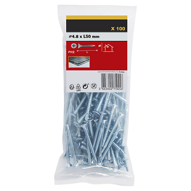 Product image for Diall Countersunk Zinc-plated Carbon steel Screw (Dia)4.8mm (L)50mm, Pack of 100