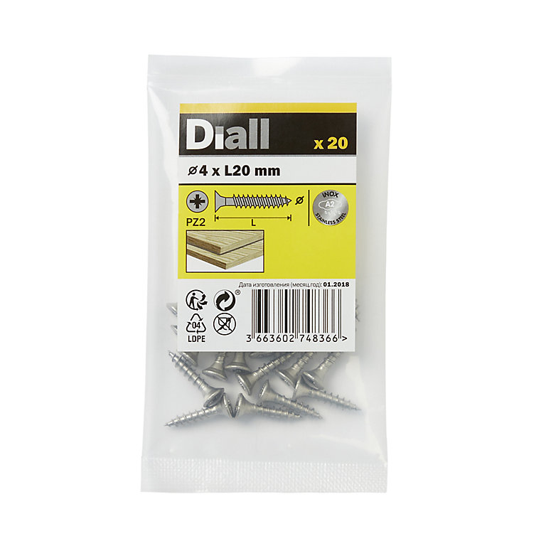 Product image for Diall Pozidriv Stainless steel Screw (Dia)4mm (L)20mm, Pack of 20