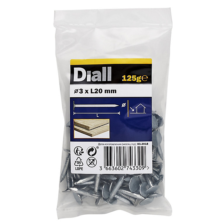 Product image for Diall Galvanised Clout nail (L)20mm (Dia)3mm 125g