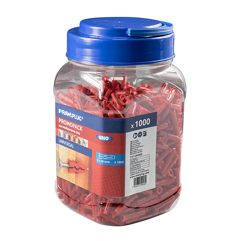 Product image for Rawlplug Uno Red Wall plug (Dia)6mm, Pack of 1000