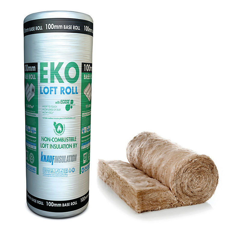 Product image for Knauf Eko Loft insulation roll, (L)9.72m (W)1.14m (T)100mm