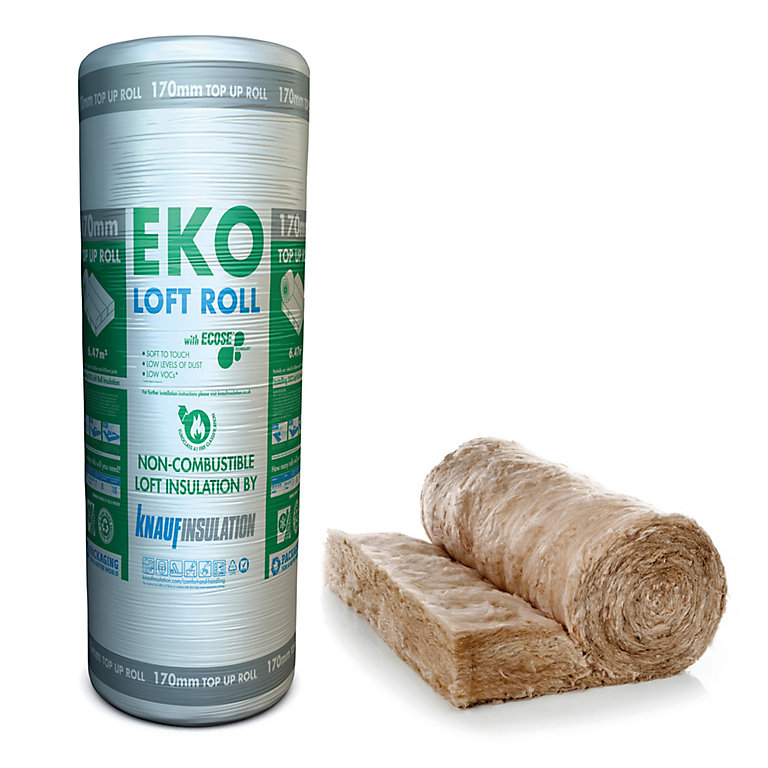 Product image for Knauf Eko Roll Loft insulation roll, (L)5.68m (W)1.14m (T)170mm